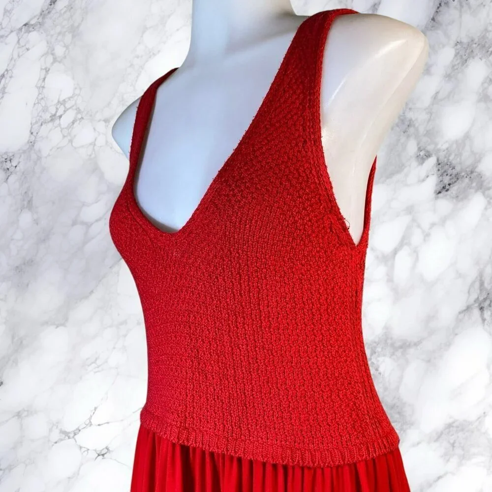 Zara Knit Bodice Midi Dress in Red